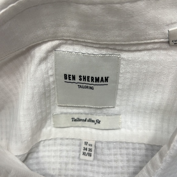 Ben Sherman Tailored Slim Fit 17 1/2 White Button Down Shirt - Picture 4 of 6